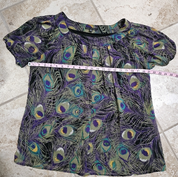 Sara Michelle Womens 1X Purple Blue Peacock Print Chiffon Blouse Preppy Boho 90s - Picture 6 of 7